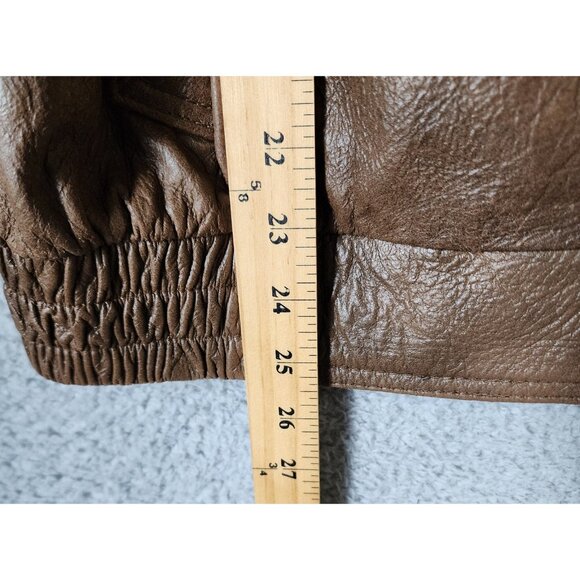 Vtg 100% Leather Aviator Bomber Jacket Faux Fur Double Collar Made in Korea PM - Picture 10 of 16